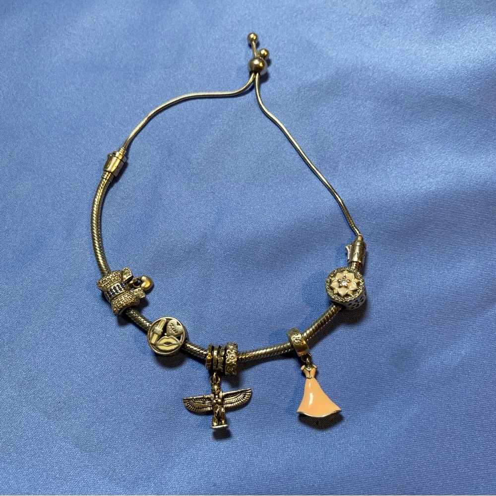 Pandora silver  925 slider bracelet pandora bracelet with 6 charms.